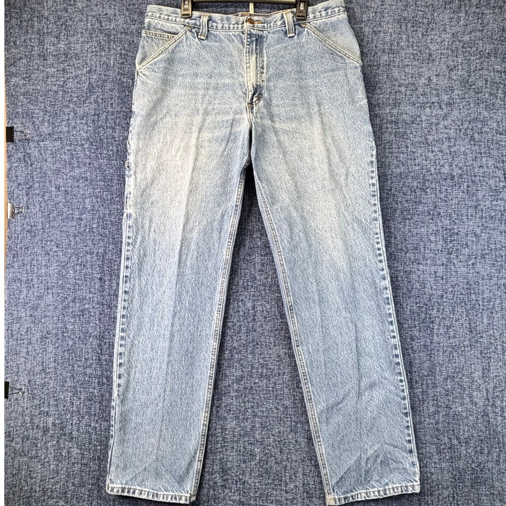 Diamond Gusset Carpenter Jeans Mens 38x35 Light Blue Cotton Relaxed Workwear USA